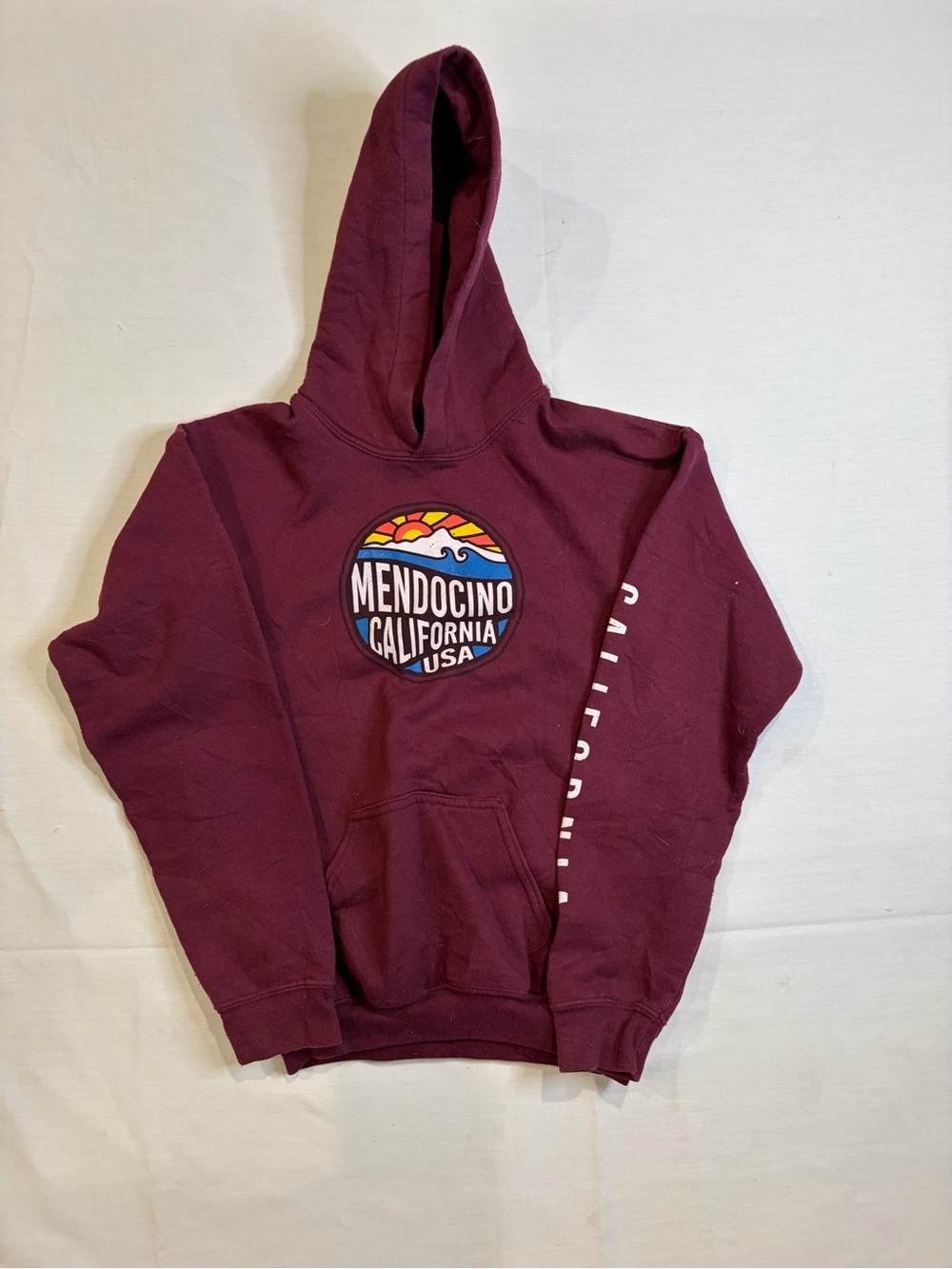 Mendocino Maroon Crewneck Hoodie with Graphic